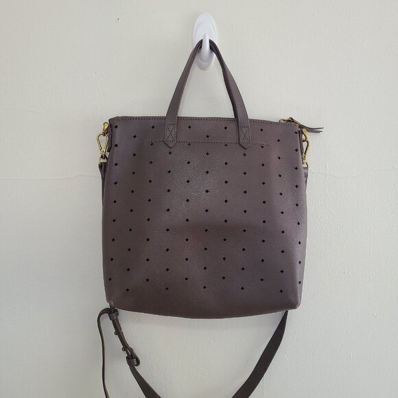 MADEWELL Brown Leather Perforated Double Handle HandBag Crossbody Bag Purse - Picture 2 of 8